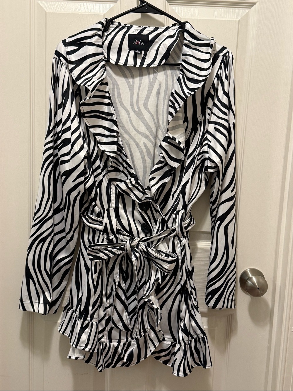 Dots Zebra Print Ruffle Tie Waist Jacket Blazer Size 1X Black White